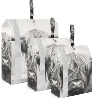 Highland Cow Compression Packing Cubes, 3pcs Compressible Expandable Travel Packing Organizer, Travel Cubes for Suitcase Carry On