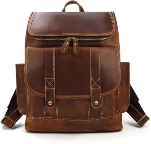 Hiking Daypacks Casual Daypack Laptop Bags Mens Leather Backpacks Briefcases Bookbags Handbags Cowhide Travel Bags (Brown)
