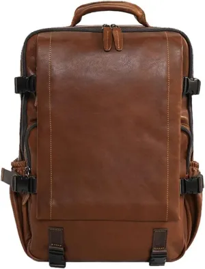 Hiking Daypacks Laptop Bags Cowhide Backpacks Mens Leather Casual Daypack Business Briefcases Travel Bags (Brown)