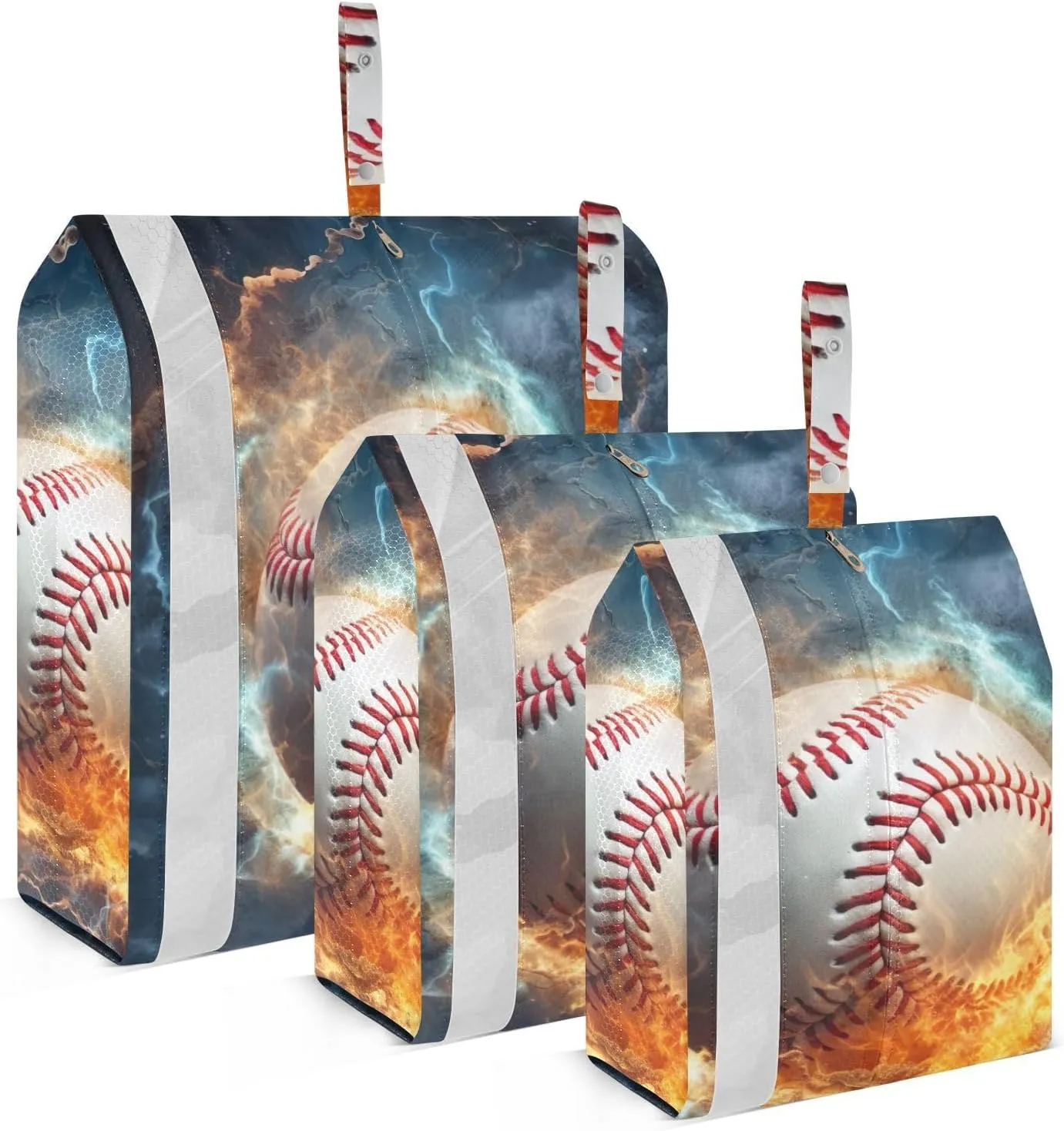 Ice Fire Baseball Compression Packing Cubes, 3pcs Compressible Expandable Travel Packing Organizer, Travel Cubes for Suitcase Carry On