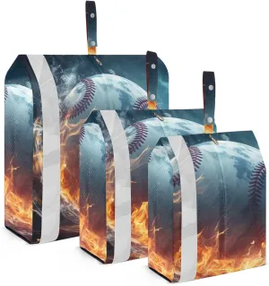 Ice Fire Baseball Compression Packing Cubes, 3pcs Compressible Expandable Travel Packing Organizer, Travel Cubes for Suitcase Carry On