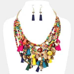 iLLASPARKZ Boho Style Wood Multi Beaded Statement Necklace