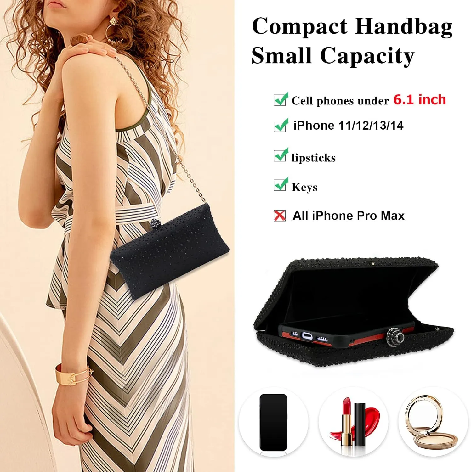 jessie Women Beaded Clutch Bag Rhinestone Crystal Purse Glitter Evening Handbag for Wedding Cocktail Prom Party