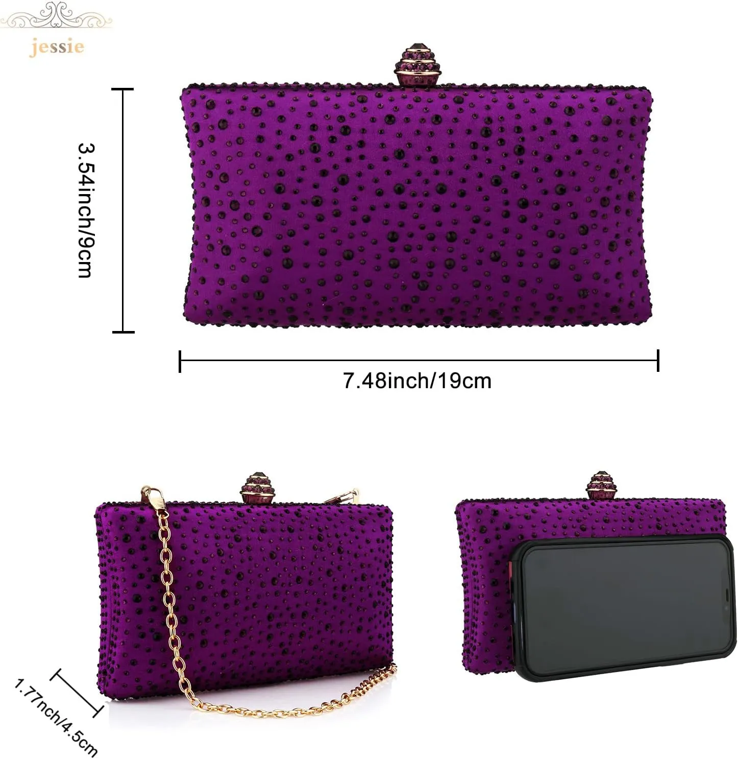 jessie Women Beaded Clutch Bag Rhinestone Crystal Purse Glitter Evening Handbag for Wedding Cocktail Prom Party