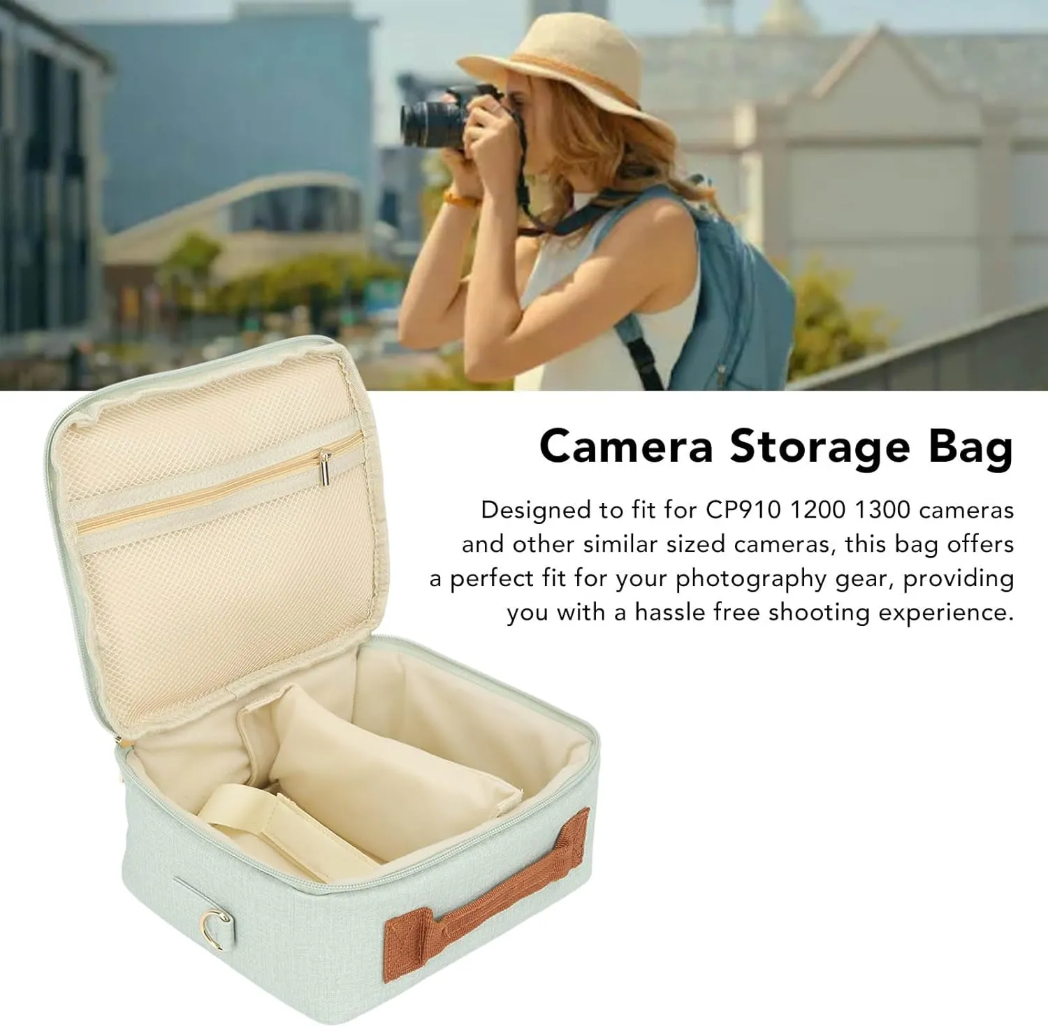 Jiawu Camera Bag, Thickened Anti Shock Camera Case Bag, Compact Camera Shoulder Bags, Crossbody Camera Bag with Adjustable Straps, Suitable for CP910 1200 1300 DSLR Cameras (Green)
