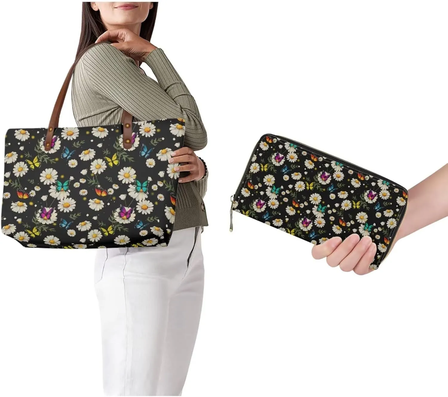 JoyLamoria Women Satchel Handbags Shoulder Purses Totes Work Bags with Leather Wallet 2-Piece Set