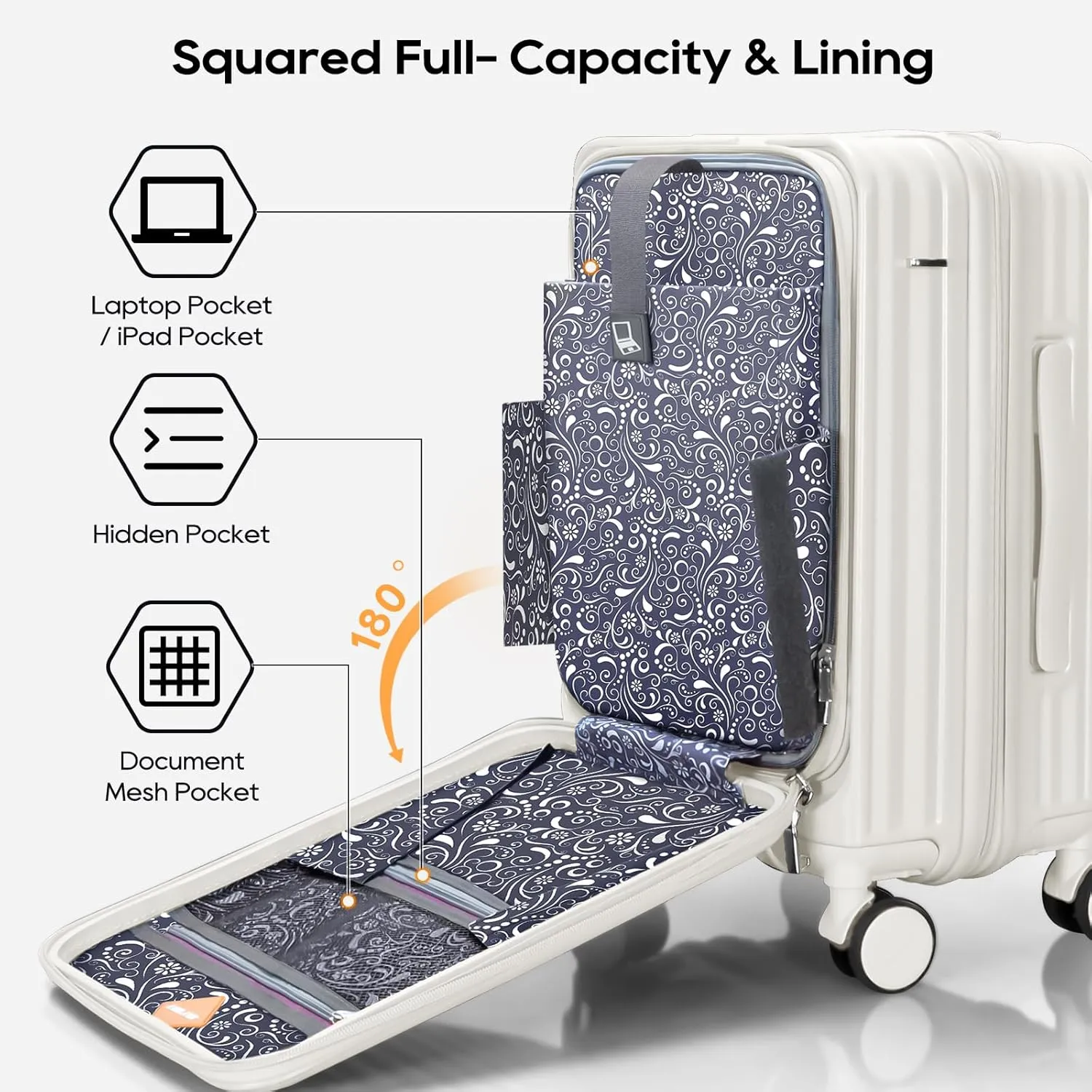 Joyway Luggage Sets 5 Piece with Front Pocket, PC Hardside Expandable Carry on Suitcase with Spinner Wheels and TSA Lock, White
