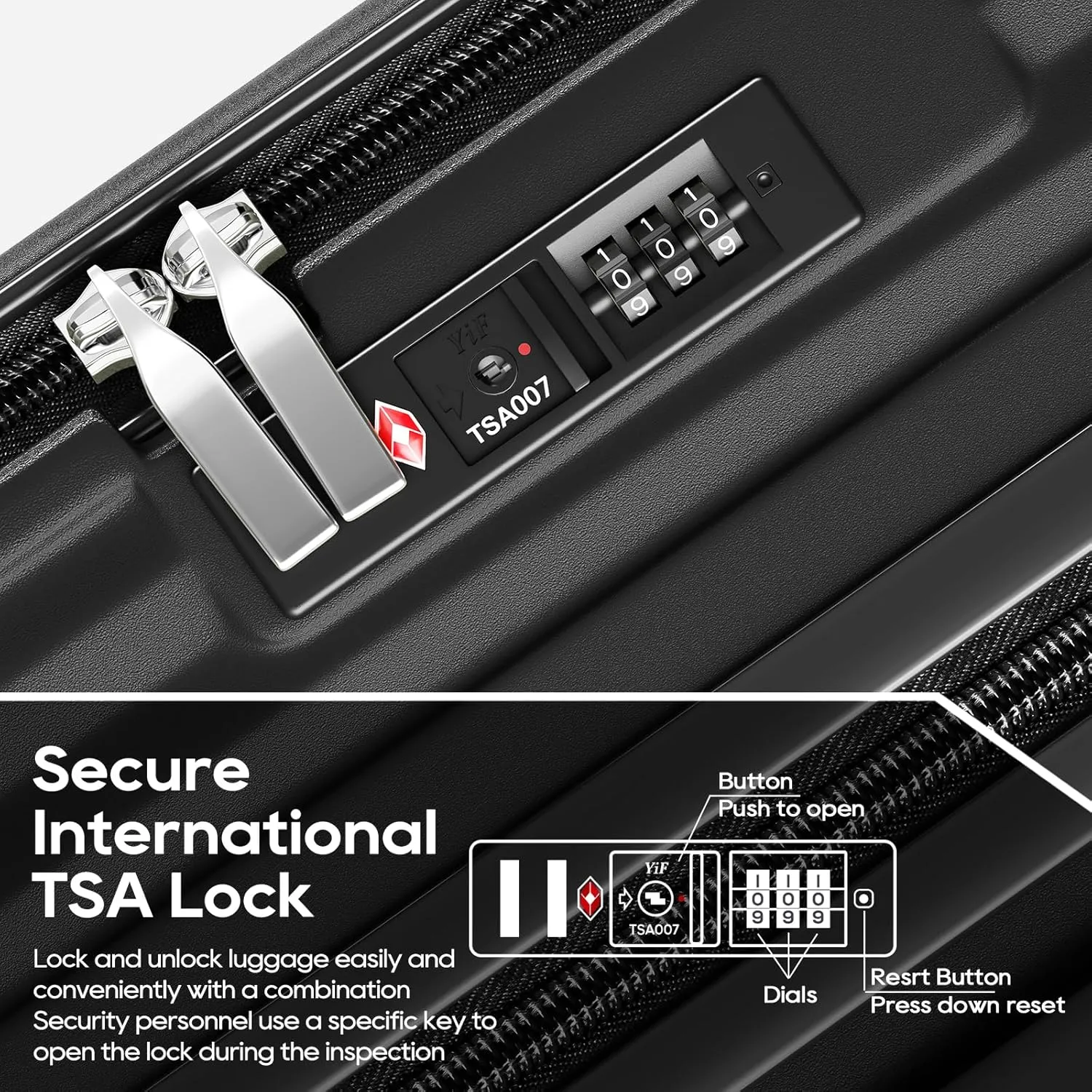 Joyway Luggage Sets 5 Piece with Front Pocket, PC Hardside Expandable Carry on Suitcase with Spinner Wheels and TSA Lock,Black