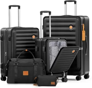 Joyway Luggage Sets 5 Piece with Front Pocket, PC Hardside Expandable Carry on Suitcase with Spinner Wheels and TSA Lock,Black