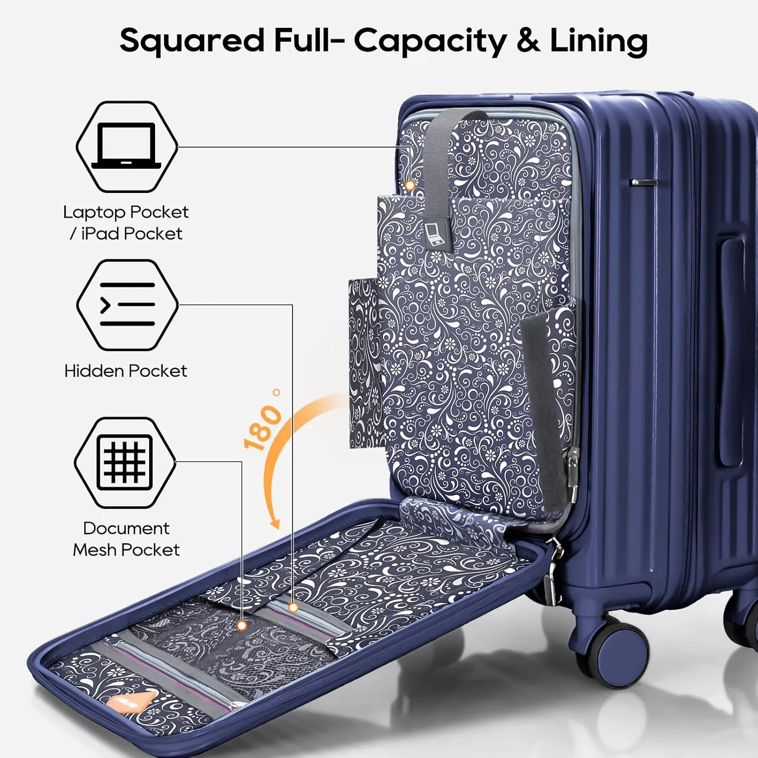 Joyway Luggage Sets 5 Piece with Front Pocket, PC Hardside Expandable Carry on Suitcase with Spinner Wheels and TSA Lock,Blue