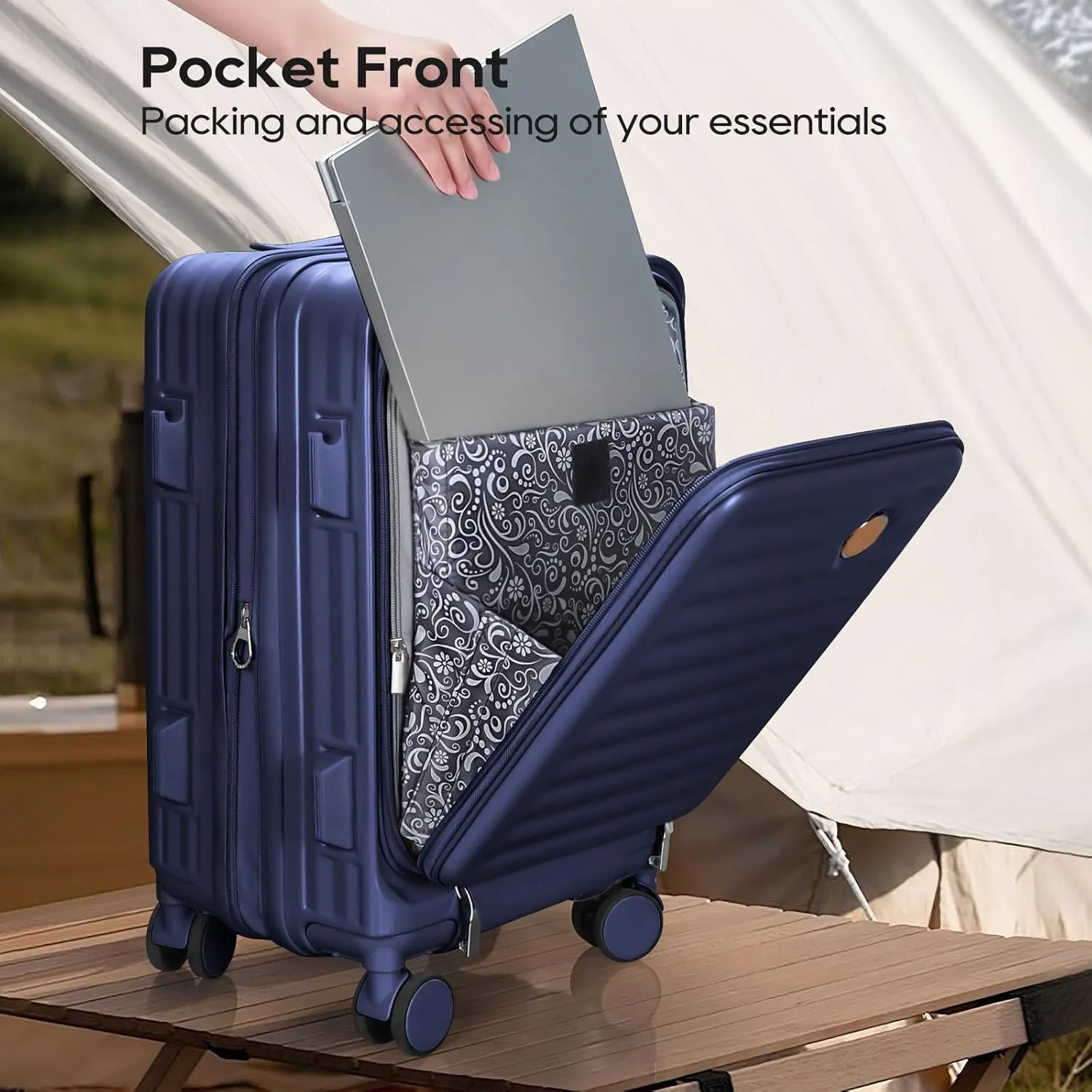 Joyway Luggage Sets 5 Piece with Front Pocket, PC Hardside Expandable Carry on Suitcase with Spinner Wheels and TSA Lock,Blue
