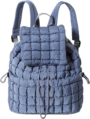 KJMYYXGS Quilted Puffer Backpack for Women Travel Lightweight String Backpack Drawstring Padding Gym Bag, Grey