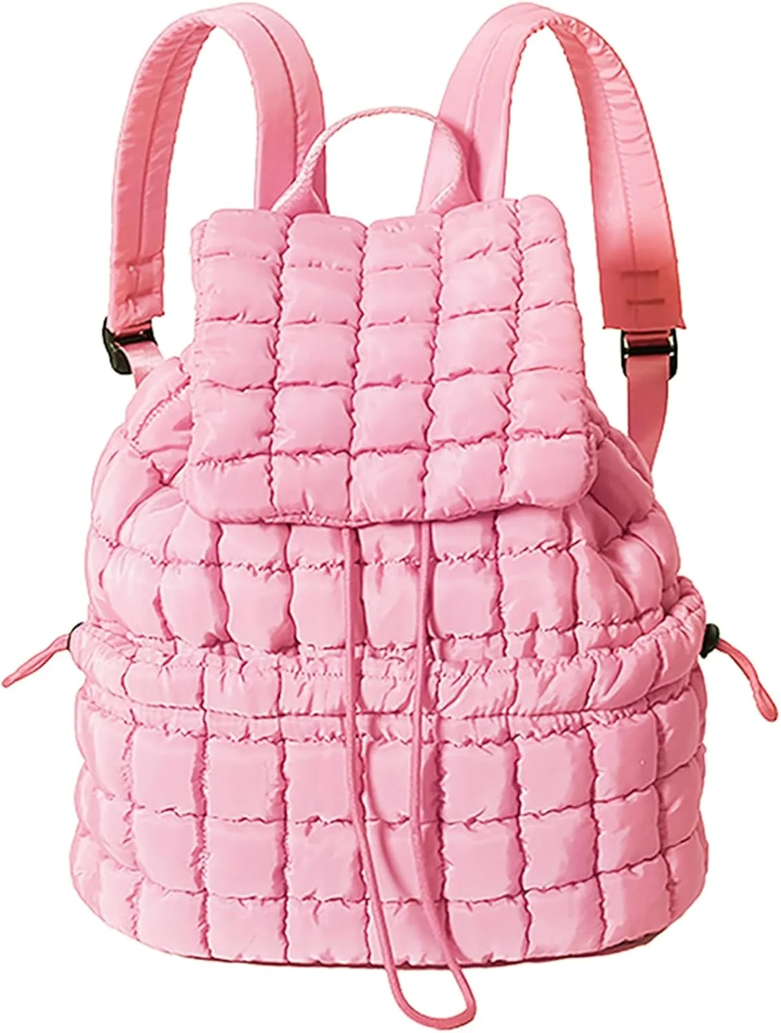 KJMYYXGS Quilted Puffer Backpack for Women Travel Lightweight String Backpack Drawstring Padding Gym Bag, Pink