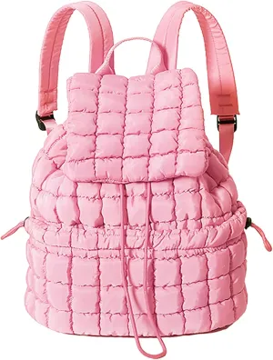 KJMYYXGS Quilted Puffer Backpack for Women Travel Lightweight String Backpack Drawstring Padding Gym Bag, Pink