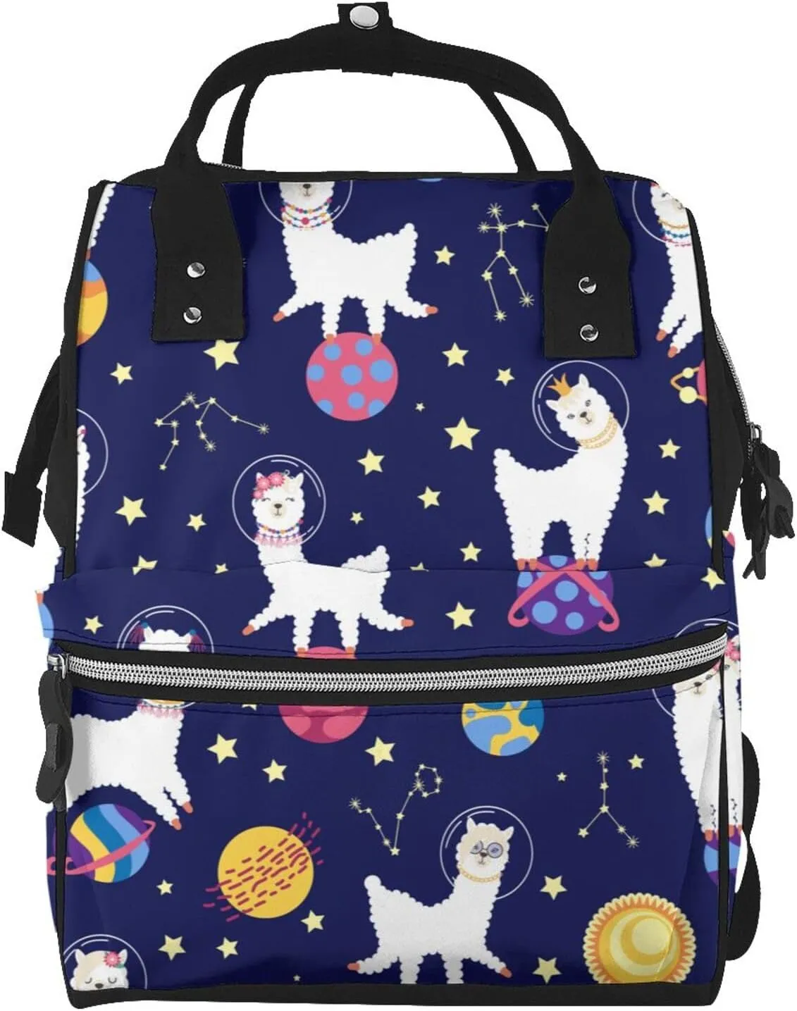Lama in Space Diaper Bag Backpack Large Capacity Multifunction with Insulated Pockets Waterproof Baby Diaper Bags Baby Travel Essentials for Dads, Moms, Newborns