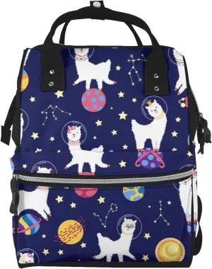Lama in Space Diaper Bag Backpack Large Capacity Multifunction with Insulated Pockets Waterproof Baby Diaper Bags Baby Travel Essentials for Dads, Moms, Newborns