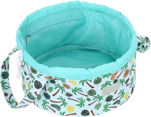 Large Barrel Drawstring Makeup Bag Travel Cosmetic Bag for Women - Portable Make Up Organizer Bag for Skin Care & Toiletries with Brush Holder & Pouch