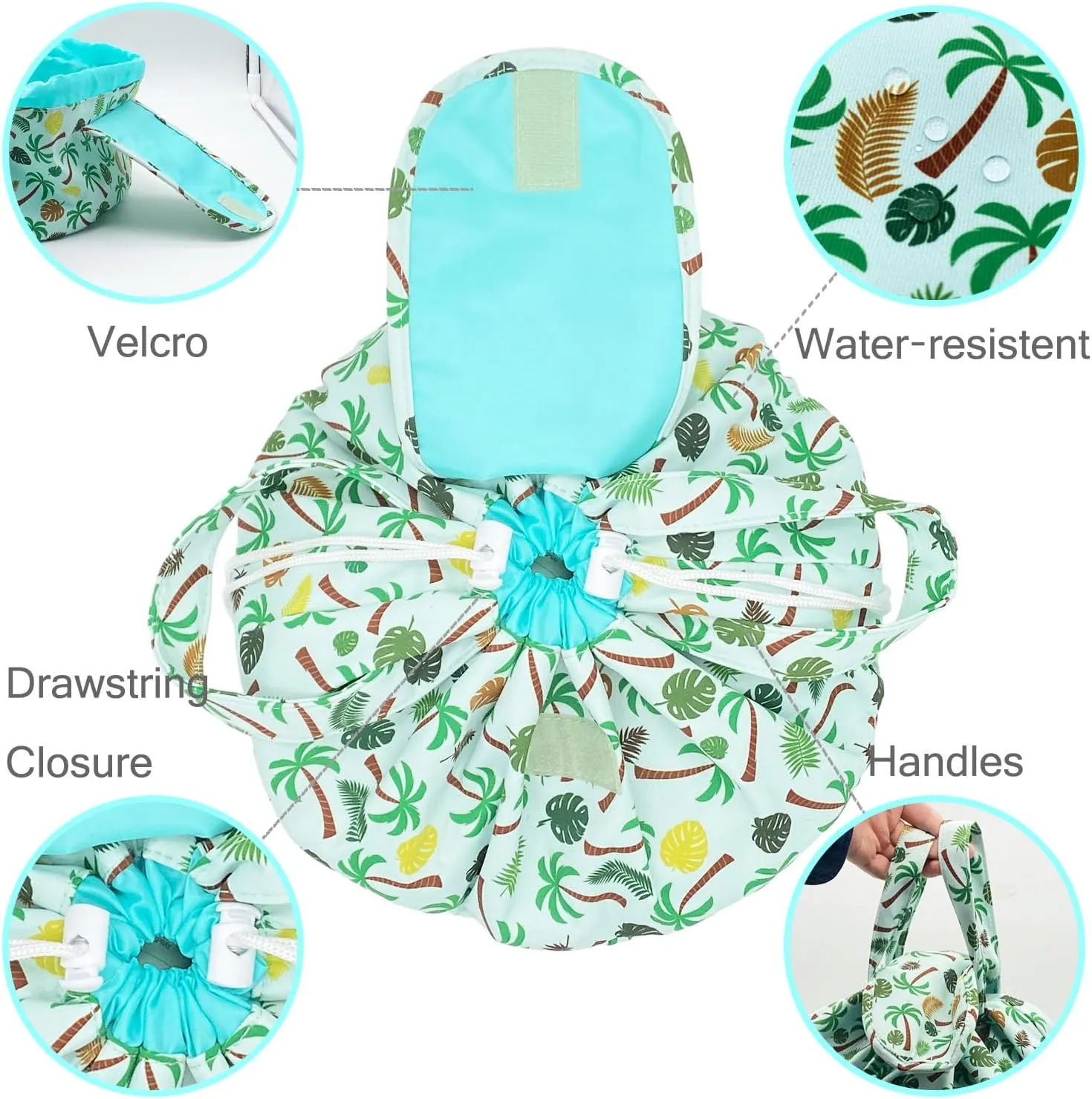 Large Barrel Drawstring Makeup Bag Travel Cosmetic Bag for Women - Portable Make Up Organizer Bag for Skin Care & Toiletries with Brush Holder & Pouch