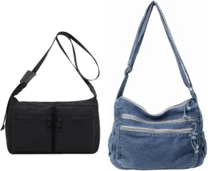 Large Denim Purses for Women Casual Crossbody Messenger Bag for Women, Casual Shoulder Bag Hobo Tote Bag with Multiple Pockets for Work College Daily