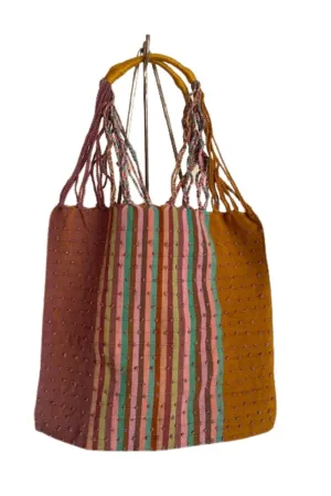 Large Shoulder Hobo Casual Bag Women Mexican Art Variable Pastel colors stripe and knots fabric NOT FOR CHILDREN UNDER 12