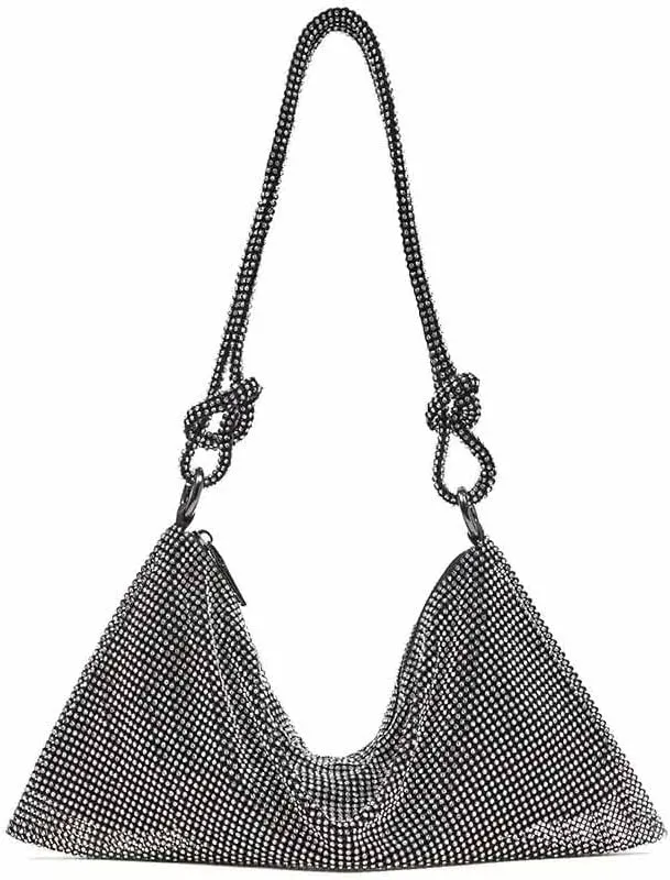 LAVAEGG Women Rhinestone Clutch Bag Hobo Bag, Shiny Purse Evening Handbag Underarm Shoulder Bags for Dinner Party Wedding (Black)