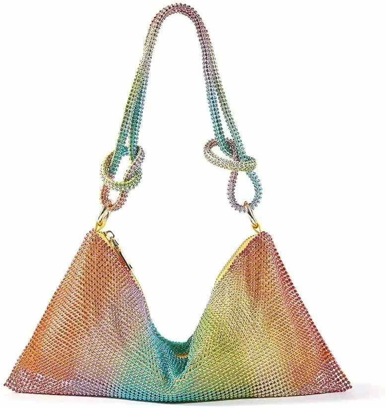 LAVAEGG Women Rhinestone Clutch Bag Hobo Bag, Shiny Purse Evening Handbag Underarm Shoulder Bags for Dinner Party Wedding (Colourful)