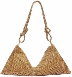 LAVAEGG Women Rhinestone Clutch Bag Hobo Bag, Shiny Purse Evening Handbag Underarm Shoulder Bags for Dinner Party Wedding (Gold)