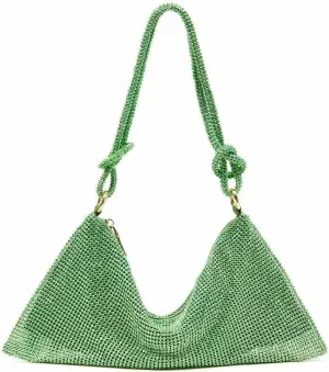 LAVAEGG Women Rhinestone Clutch Bag Hobo Bag, Shiny Purse Evening Handbag Underarm Shoulder Bags for Dinner Party Wedding (Green)