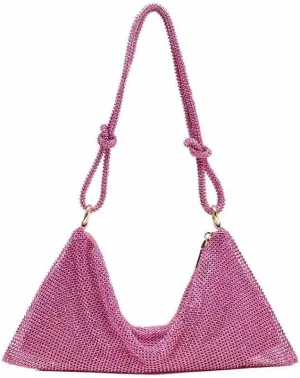 LAVAEGG Women Rhinestone Clutch Bag Hobo Bag, Shiny Purse Evening Handbag Underarm Shoulder Bags for Dinner Party Wedding (Pink)