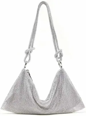 LAVAEGG Women Rhinestone Clutch Bag Hobo Bag, Shiny Purse Evening Handbag Underarm Shoulder Bags for Dinner Party Wedding (Silver)