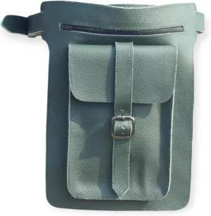 Leather Waist Belt Bag, Double Side Fanny Pack with Multiple Pockets (Green)