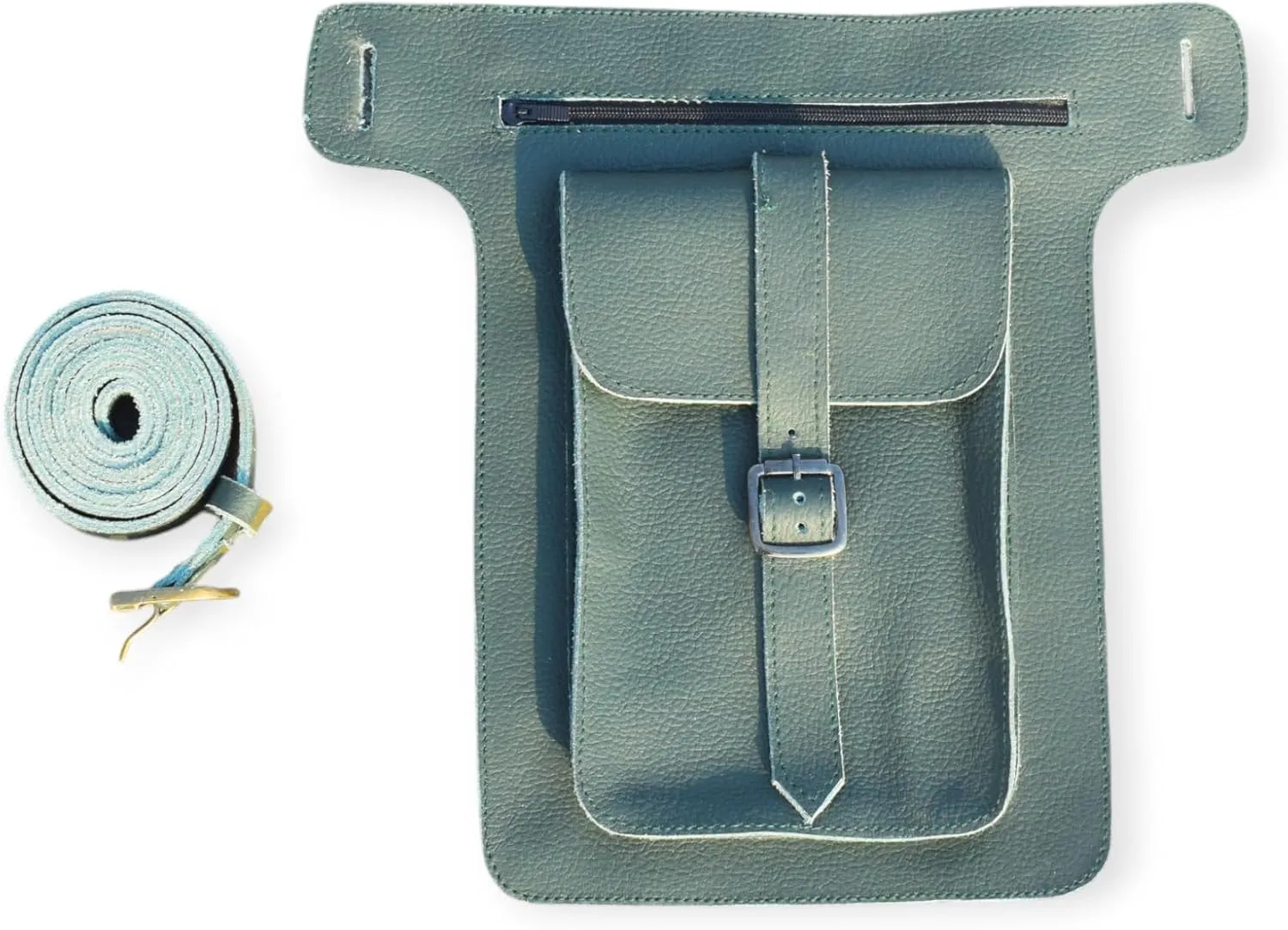 Leather Waist Belt Bag, Double Side Fanny Pack with Multiple Pockets (Green)