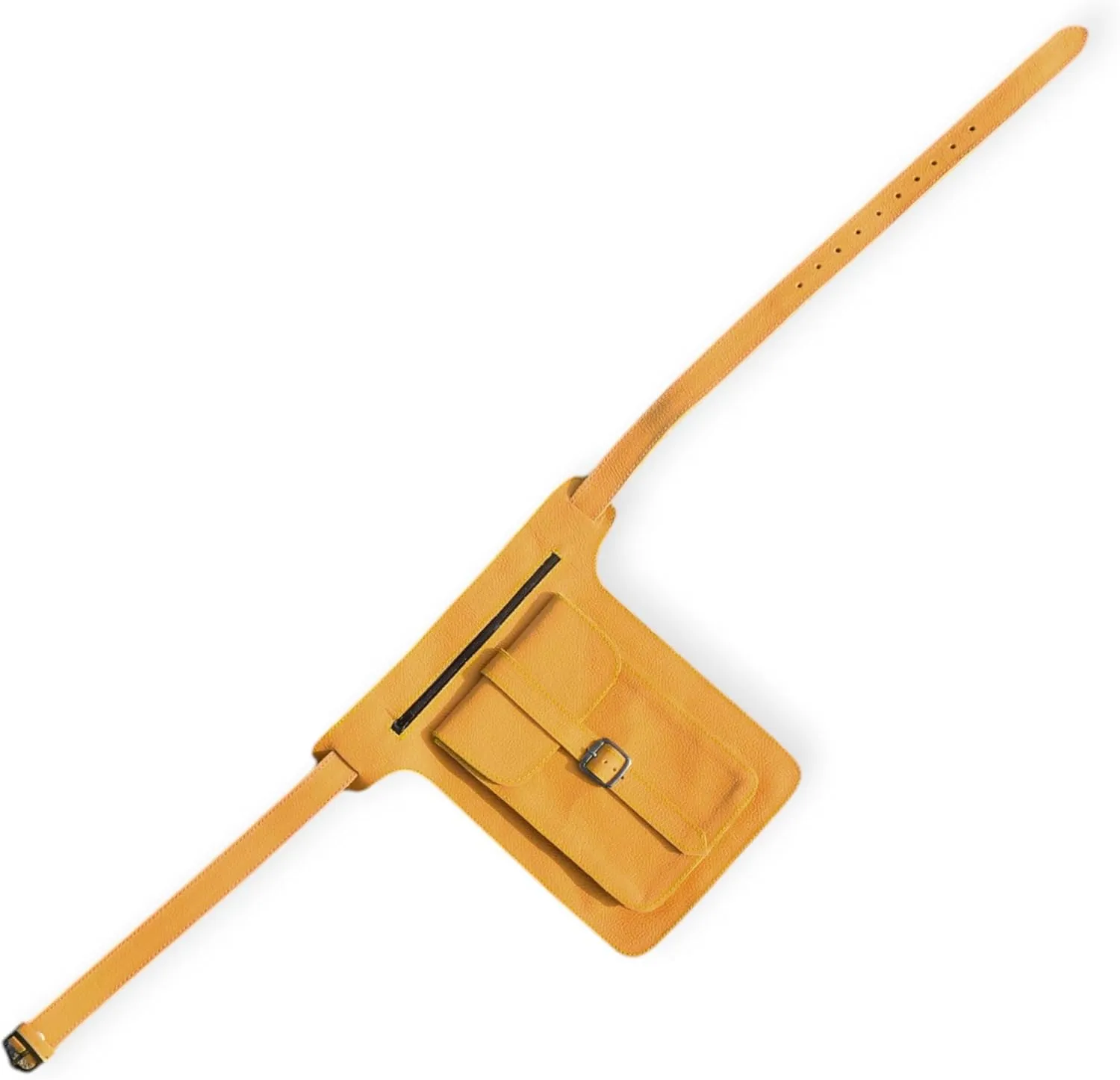 Leather Waist Belt Bag, Double Side Fanny Pack with Multiple Pockets (Light Tan)