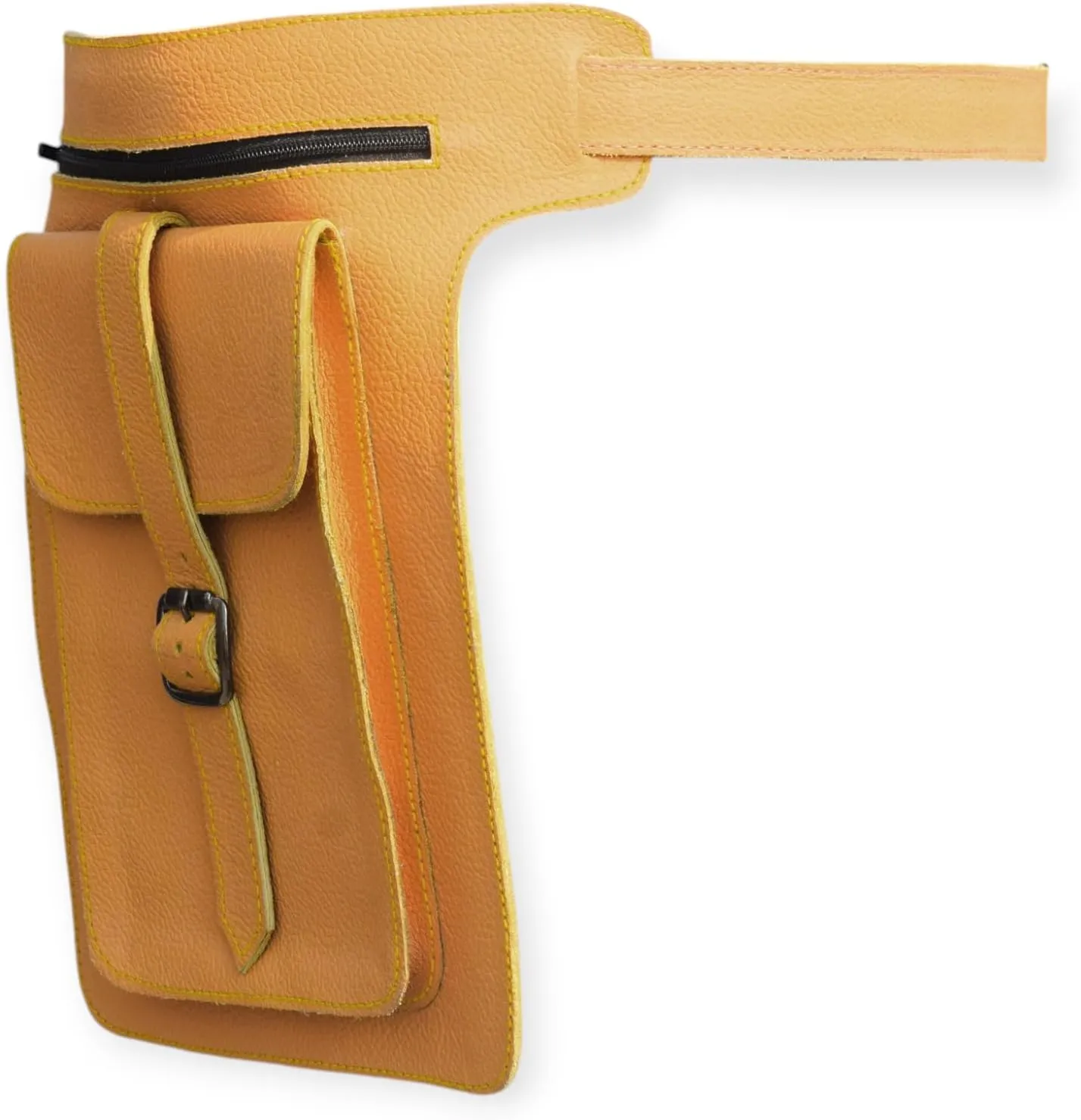 Leather Waist Belt Bag, Double Side Fanny Pack with Multiple Pockets (Light Tan)