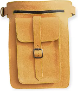 Leather Waist Belt Bag, Double Side Fanny Pack with Multiple Pockets (Light Tan)