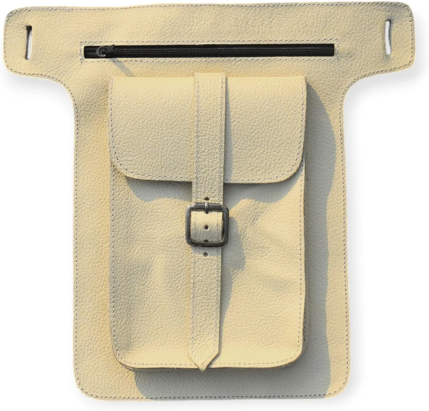 Leather Waist Belt Bag, Double Side Fanny Pack with Multiple Pockets (Off-White)