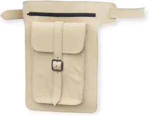 Leather Waist Belt Bag, Double Side Fanny Pack with Multiple Pockets (Off-White)