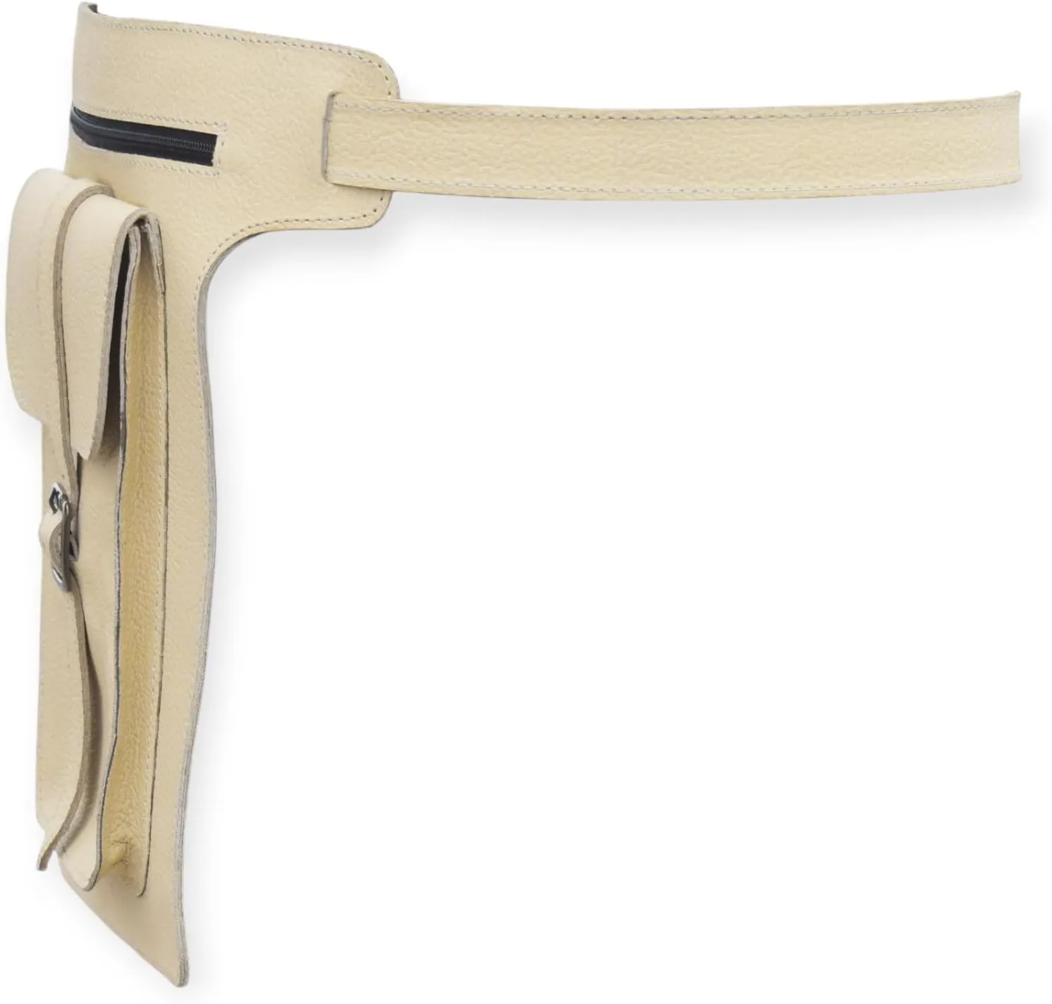 Leather Waist Belt Bag, Double Side Fanny Pack with Multiple Pockets (Off-White)