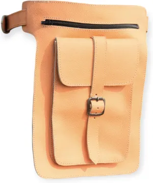Leather Waist Belt Bag, Double Side Fanny Pack with Multiple Pockets (Peach)