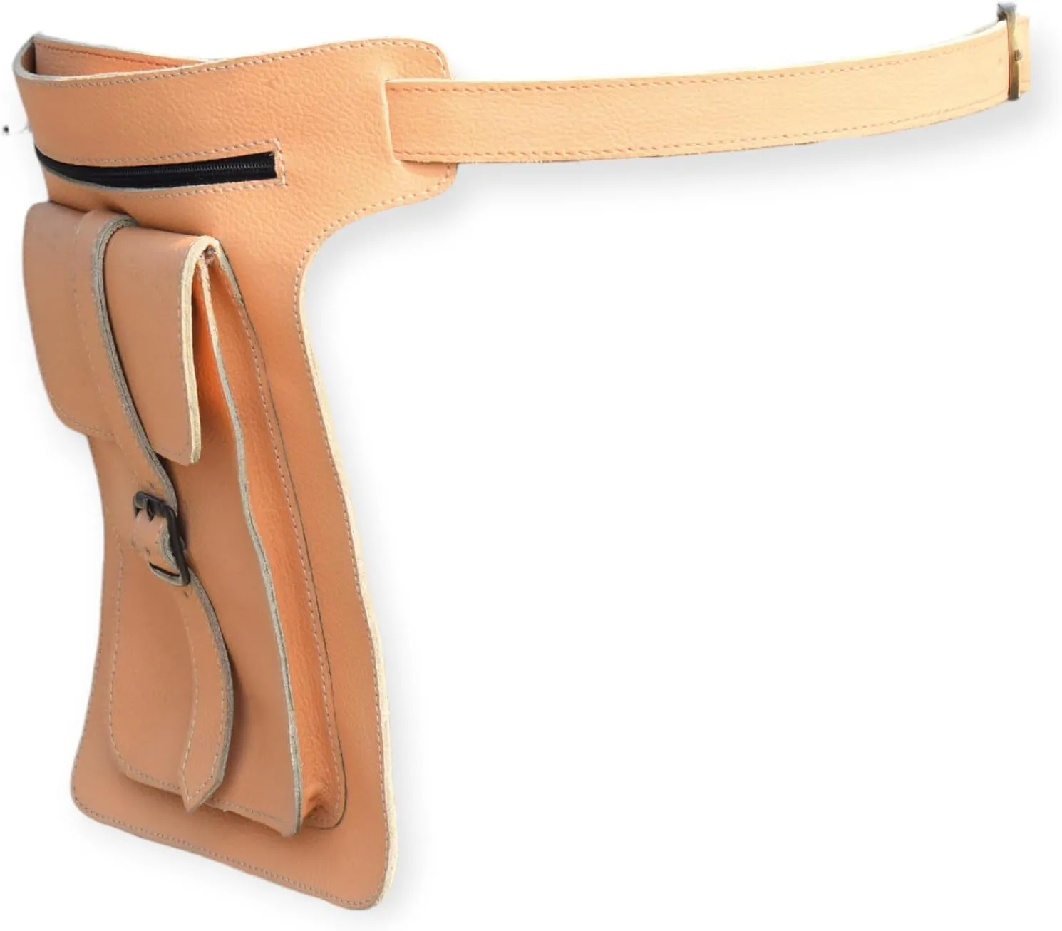 Leather Waist Belt Bag, Double Side Fanny Pack with Multiple Pockets (Peach)