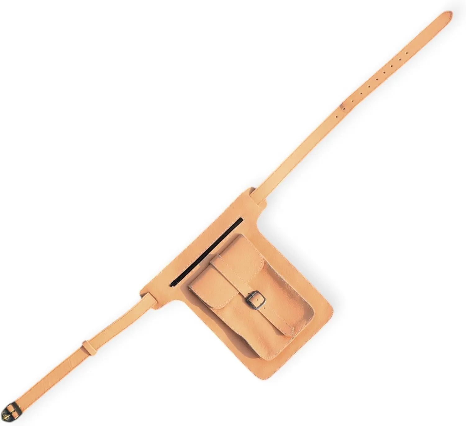 Leather Waist Belt Bag, Double Side Fanny Pack with Multiple Pockets (Peach)