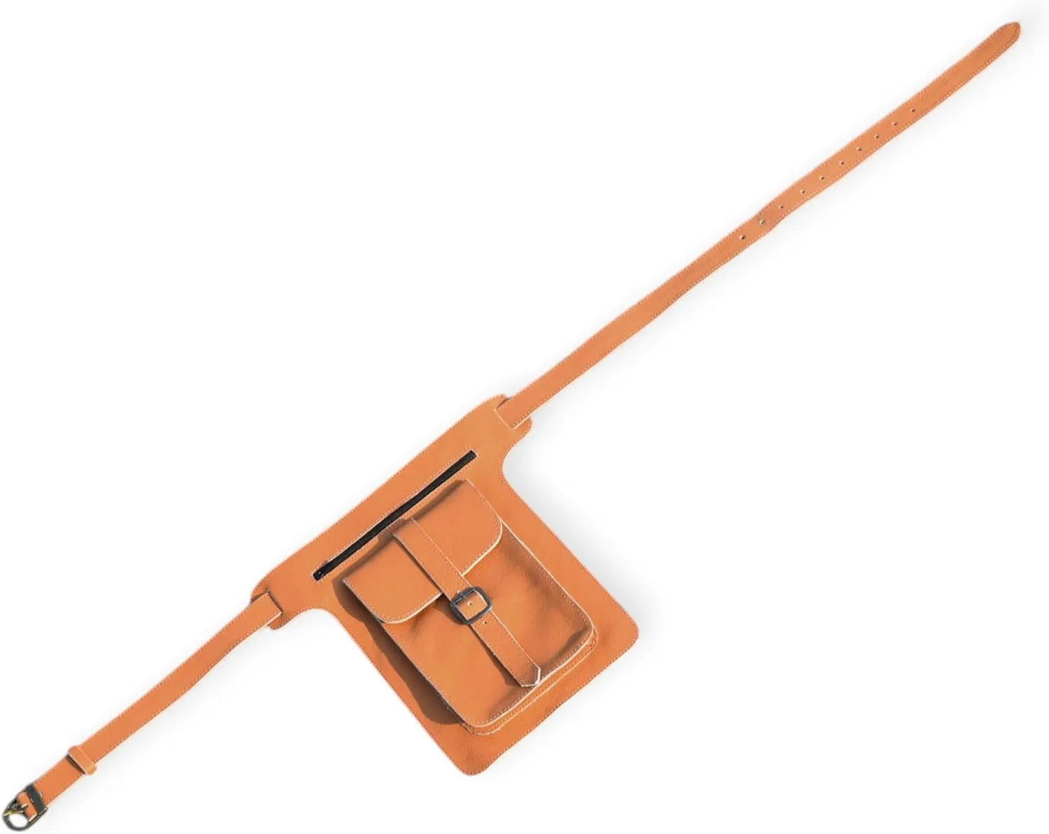 Leather Waist Belt Bag, Double Side Fanny Pack with Multiple Pockets (Tan)
