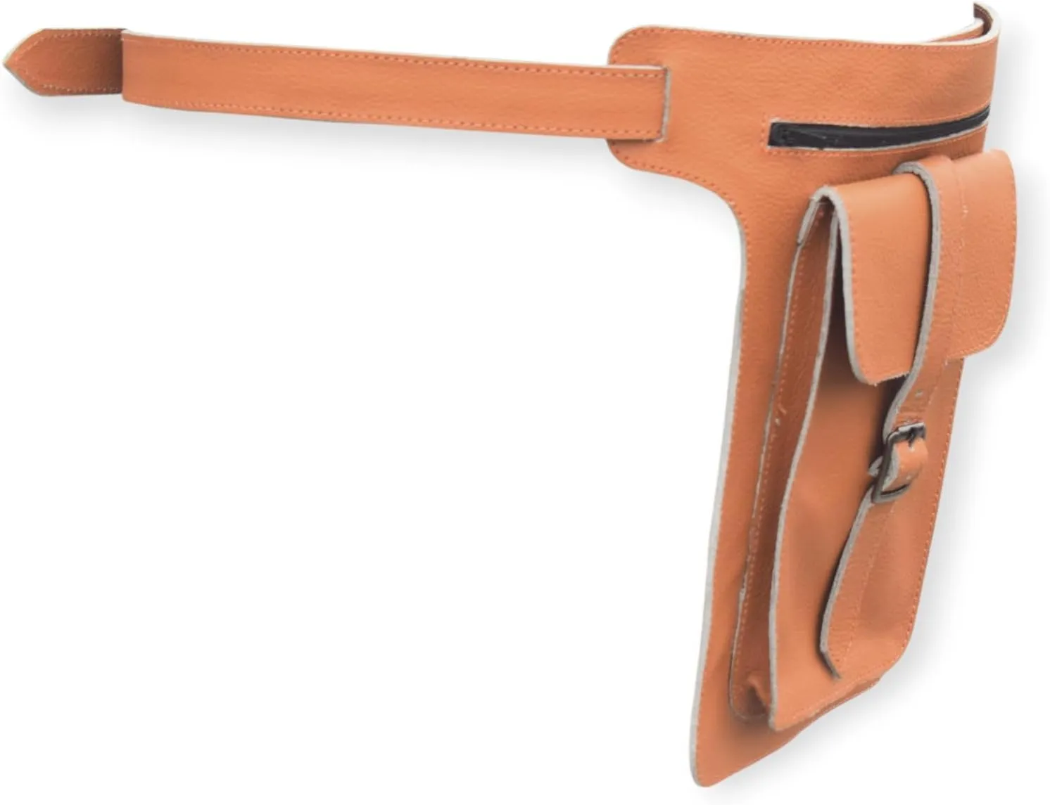 Leather Waist Belt Bag, Double Side Fanny Pack with Multiple Pockets (Tan)