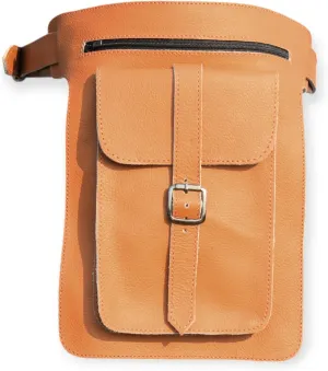 Leather Waist Belt Bag, Double Side Fanny Pack with Multiple Pockets (Tan)