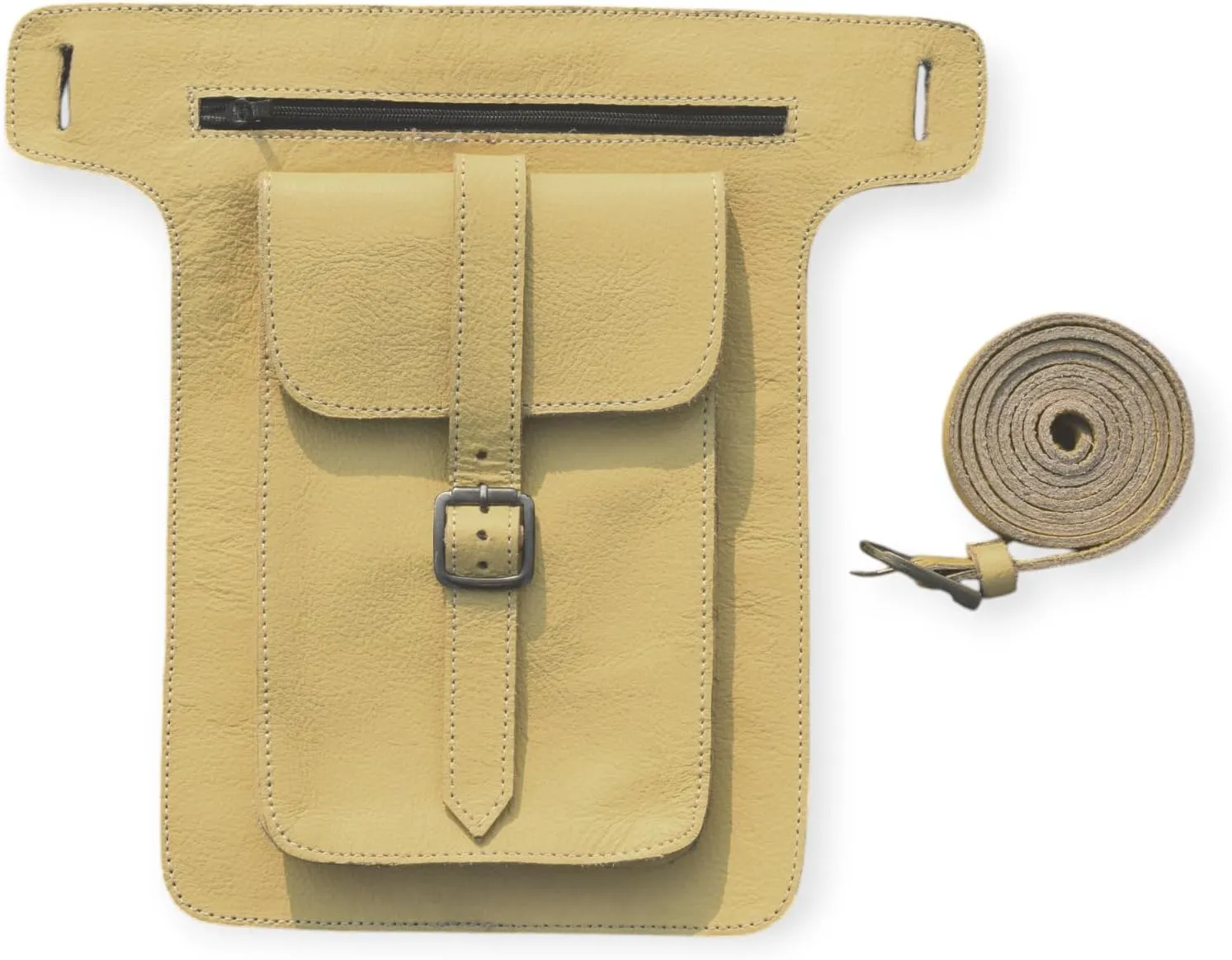 Leather Waist Belt Bag, Double Side Fanny Pack with Multiple Pockets (Yellow)
