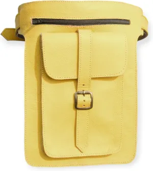 Leather Waist Belt Bag, Double Side Fanny Pack with Multiple Pockets (Yellow)