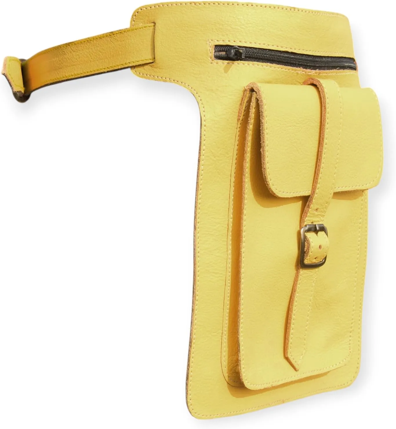 Leather Waist Belt Bag, Double Side Fanny Pack with Multiple Pockets (Yellow)