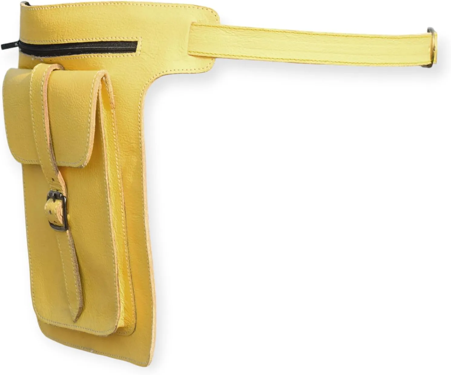 Leather Waist Belt Bag, Double Side Fanny Pack with Multiple Pockets (Yellow)