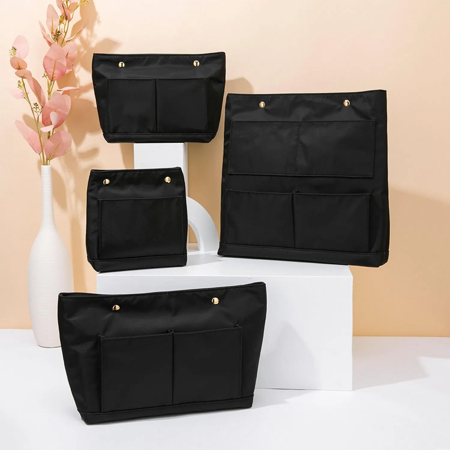 Lightweight Handbag Organizers Insert with Multiple Pockets Handbag Organizer for Storage and Organization Cosmetic Bag (Nylon-black,S)