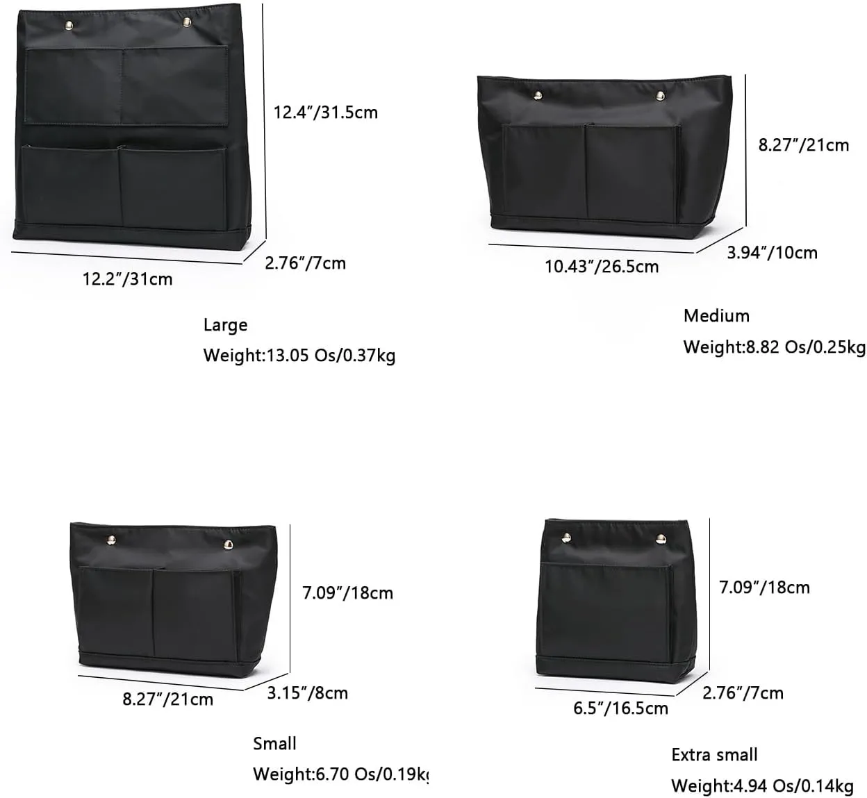 Lightweight Handbag Organizers Insert with Multiple Pockets Handbag Organizer for Storage and Organization Cosmetic Bag (Nylon-black,S)